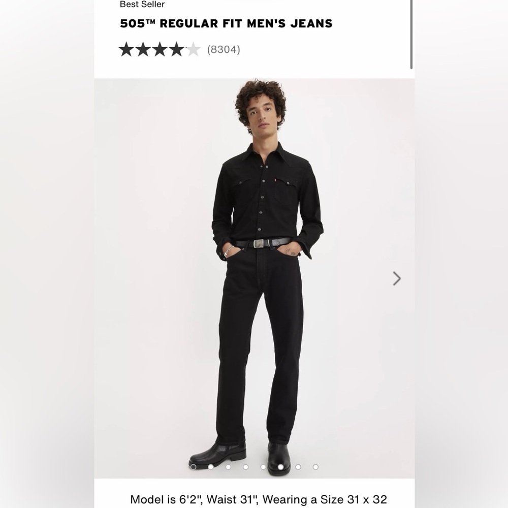 Levi’s 505 men’s black jeans 38x34